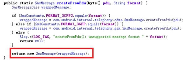 返回一个新”SmsMessage”对象的”createfromPDU”函数