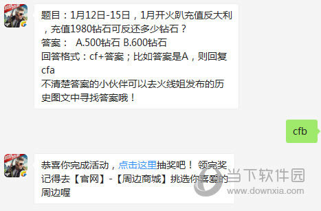 CF手游1月开火趴充值反大利充值1980钻石可反还多少钻石？